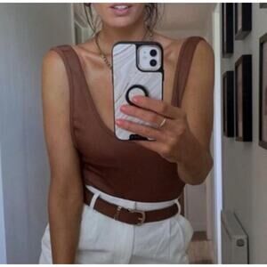 Zara Brown Fitted Sleeveless Bodysuit